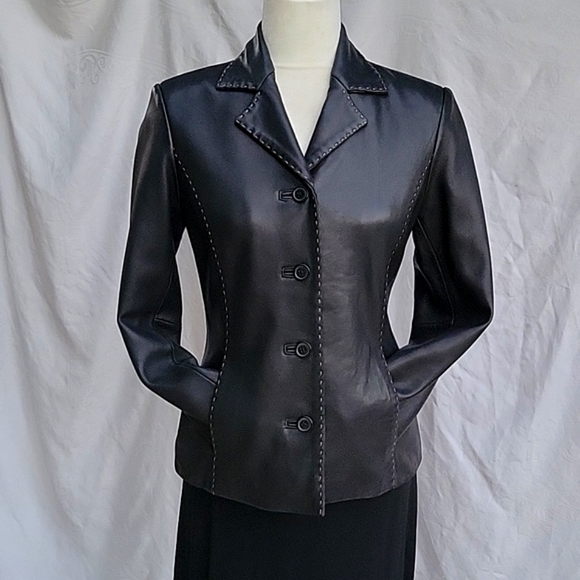 Black Leather Jacket By Petite Sofisticate in size SP. - Picture 3 of 8